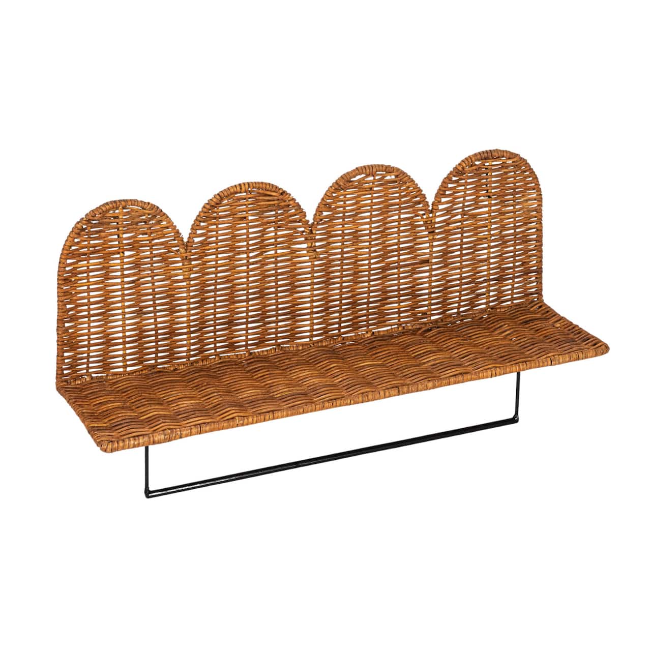 Hello Honey® Natural Rattan Wicker Wall Shelf with Scalloped Edge & Metal Rod